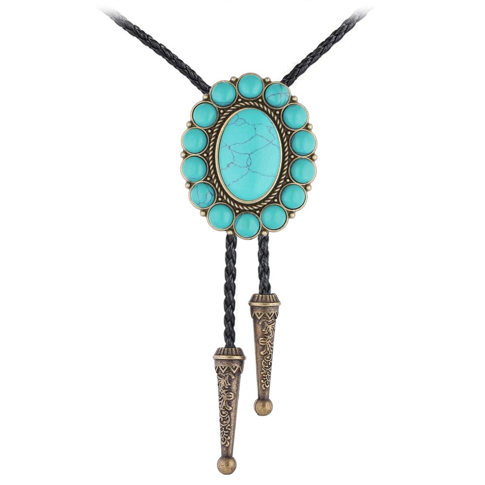 6706 Turquoise Bolo Tie Native American Large Turquoise Bolo Tie Western